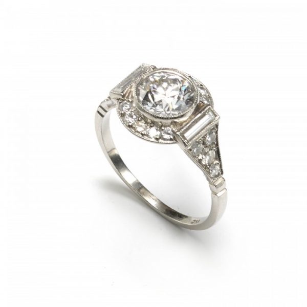 Art Deco Style 1.48ct Transitional Cut Diamond Cluster Ring in Platinum, H colour VS1 clarity