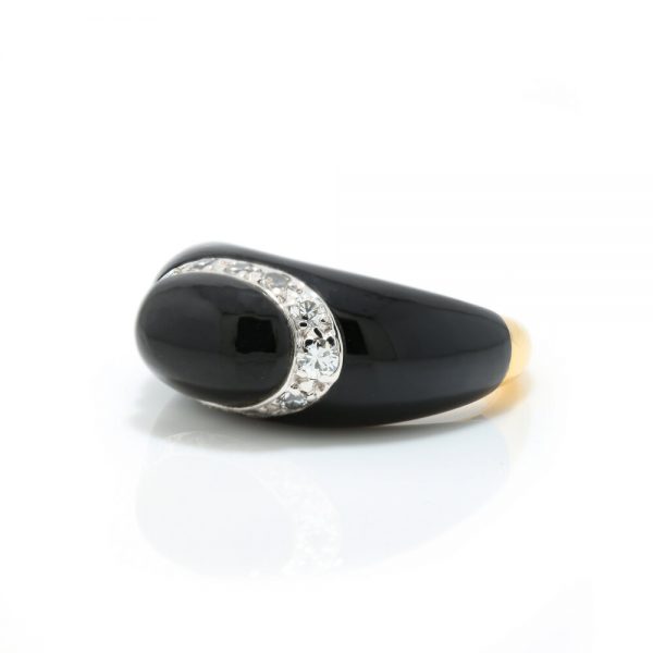 Van Cleef and Arpels Fidji Onyx and Diamond Ring, 0.24 carat total, Signed and Numbered, Comes in original box, Circa 1990s