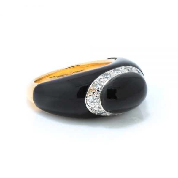Van Cleef and Arpels Fidji Onyx and Diamond Ring, Signed and Numbered, Comes in original box, Circa 1990s