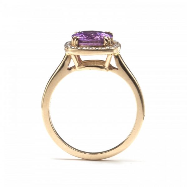 2.73ct Purple Pink Sapphire and Diamond Cluster Ring in 18ct Yellow Gold, Certified