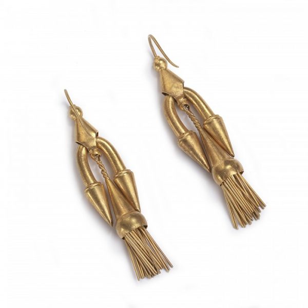 Antique Victorian Gold Etruscan Style Drop Earrings