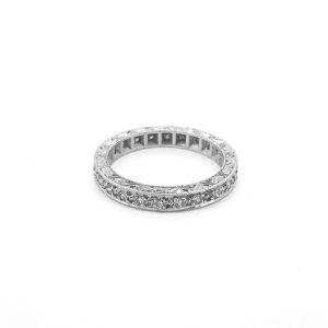 Diamond Full Eternity Ring; traditional 18ct white gold full eternity ring set with diamonds, with engraved edges
