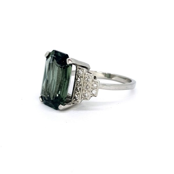 Art Deco Style 7.47ct Green Sapphire and Diamond Cocktail Ring in Platinum
