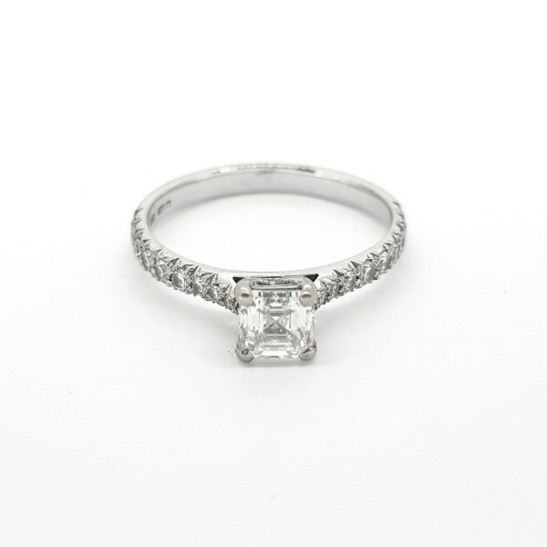 0.58ct Asscher Cut Diamond Ring with Diamond Set Shoulders, Certified F VS1