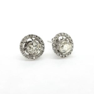 Diamond Stud Earrings with Removeable Diamond Halos; comprised of central 1.38ct diamond studs surrounded by 0.61cts removeable diamond halos, in 18ct white gold