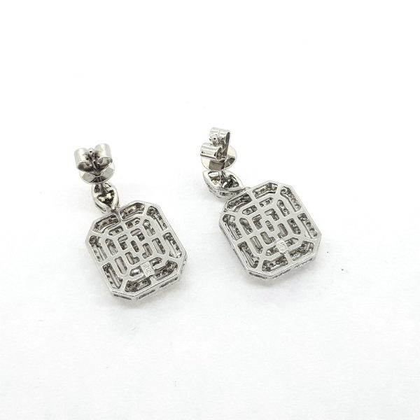 Contemporary Diamond Cluster Drop Earrings, 2.00 carats, 18ct white gold