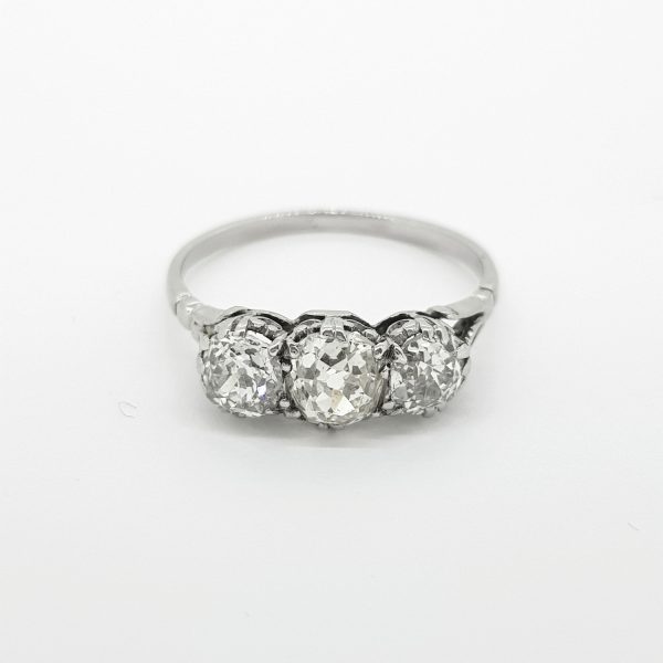 Vintage Old Cut Diamond Three Stone Ring, 1.50 carat total