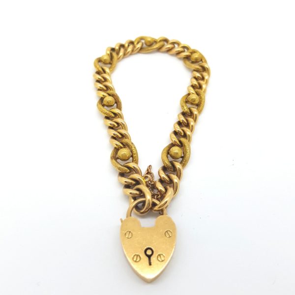 Vintage Gold Curb Bracelet with Heart Padlock
