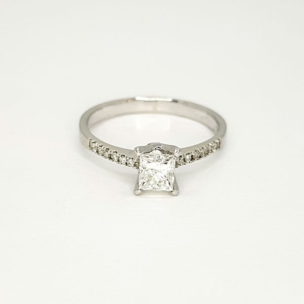 0.63ct Princess Cut Diamond Engagement Ring with Diamond Shoulders