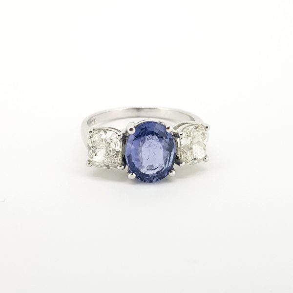 2.52ct Natural Sapphire and Diamond Three Stone Ring in 18ct White Gold