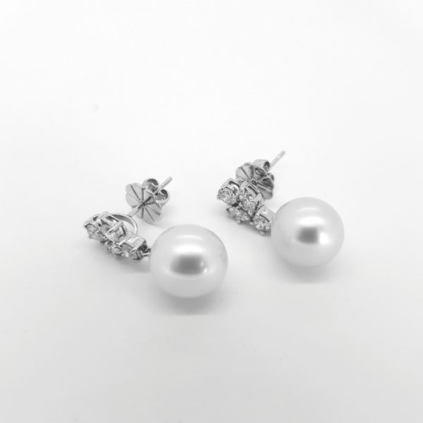 South Sea Pearl Drop Earrings with Diamond Tops