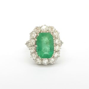 Vintage 5ct Emerald and Diamond Cluster Ring in 18ct White Gold