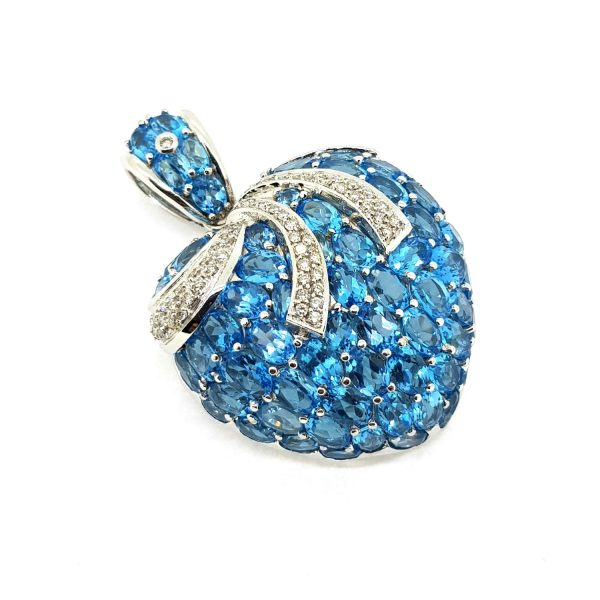Blue Topaz and Diamond Heart Pendant in 18ct White Gold