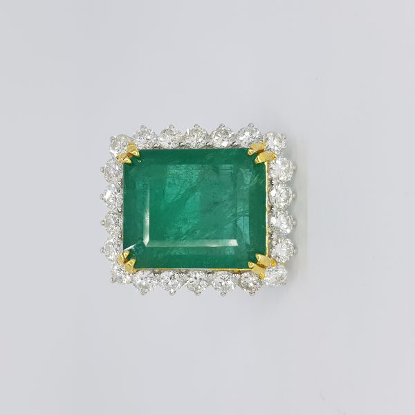 Certified 22.37ct Natural Zambian Emerald and Diamond Cluster Dress Ring