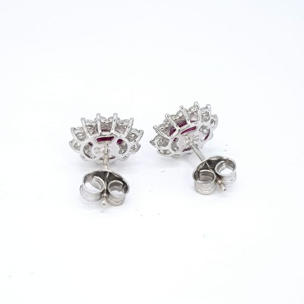 1.62ct Ruby and Diamond Oval Cluster Stud Earrings in 18ct White Gold