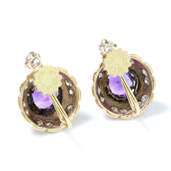 Antique Victorian Amethyst and Old Cut Diamond Cluster Earrings, with screw-back fittings