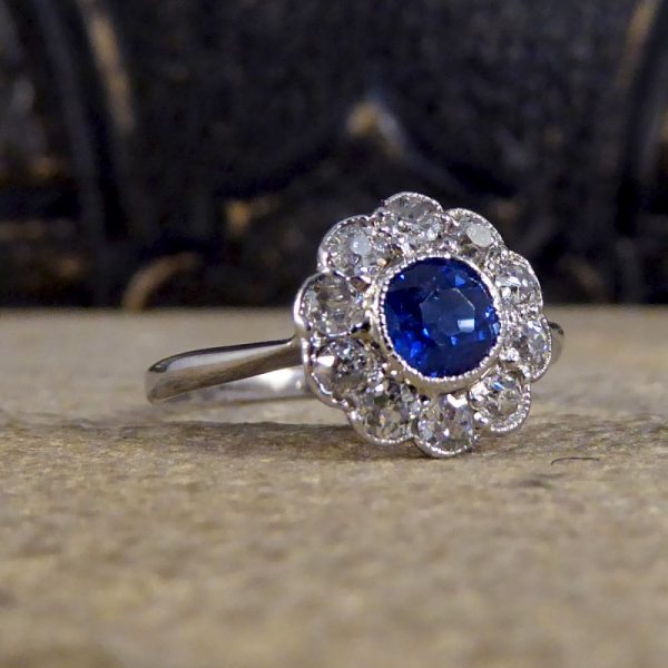 Antique Art Deco Sapphire and Diamond Cluster ring
