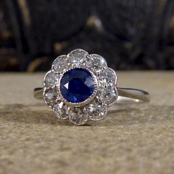 Antique Art Deco Sapphire and Diamond Cluster ring