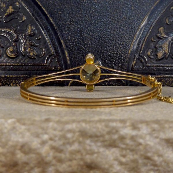 Antique Edwardian Aquamarine and Pearl Bangle Bracelet