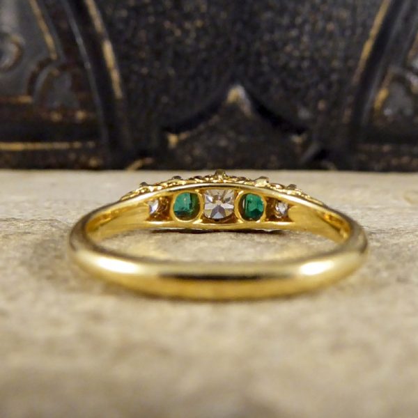 Antique Late Victorian Emerald and Diamond Five Stone Ring