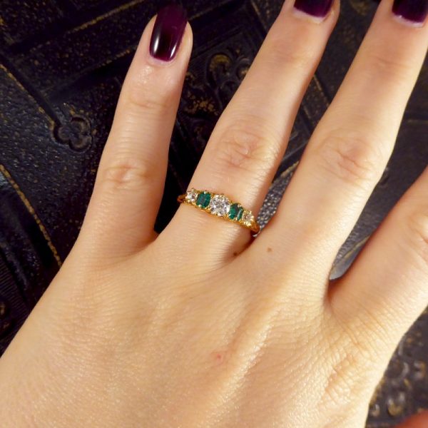 Antique Late Victorian Emerald and Diamond Five Stone Ring