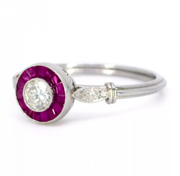 Art Deco Style 0.25ct Diamond and Ruby Target Ring