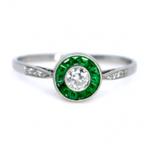 Art Deco Style Diamond and Emerald Target Cluster Ring