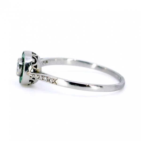 Art Deco Style Diamond and Emerald Target Cluster Ring