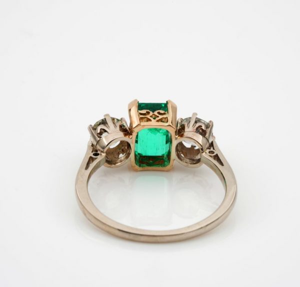 Vintage 1940s 1.60ct Colombian Emerald and 1.20ct Old Mine Cut Diamond Ring