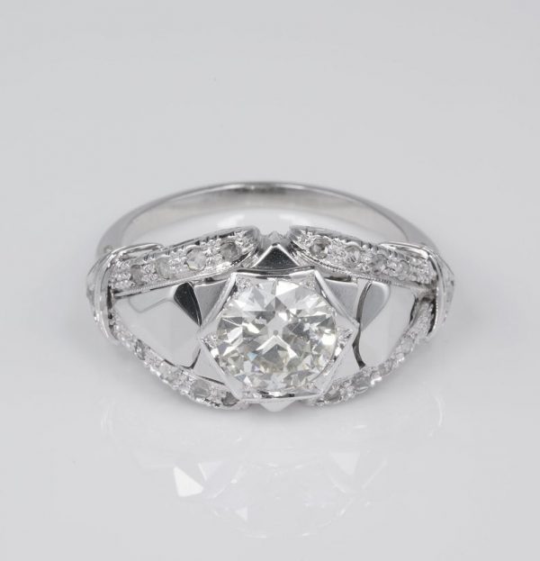 Spectacular Vintage Art Deco 1.30ct Old European Cut Diamond Engagement ring