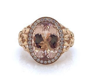 Oval Shape 6.43cts Morganite and Diamond Cluster Ring, Rose Gold