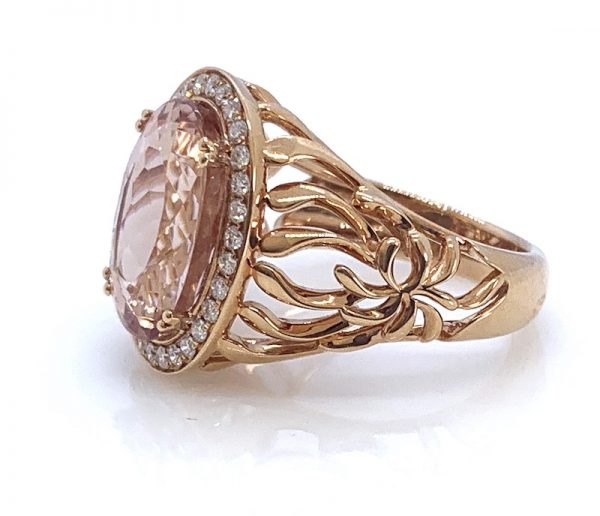 Morganite and Diamond Cluster Ring, Rose Gold 6 carats
