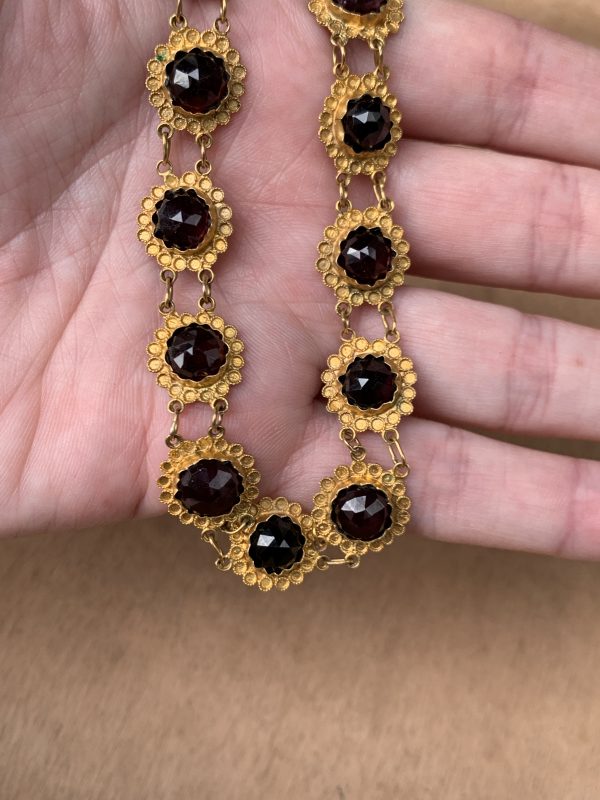 Antique Style Gold and Garnet Necklace, Bracelet and Earrings Suite, Dutch