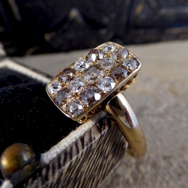 Late Victorian Antique 1.57ct Brown and White Diamond Chequerboard Ring