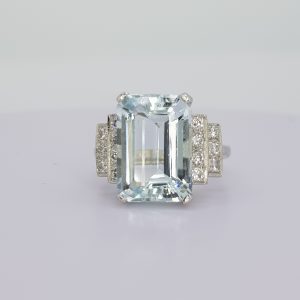 6.50ct Emerald Cut Aquamarine and Diamond Dress Ring in Platinum