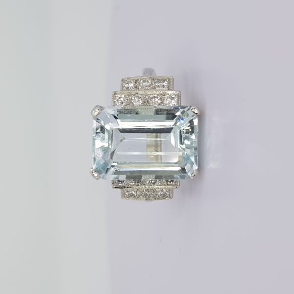 6.50ct Emerald Cut Aquamarine and Diamond Dress Ring in Platinum