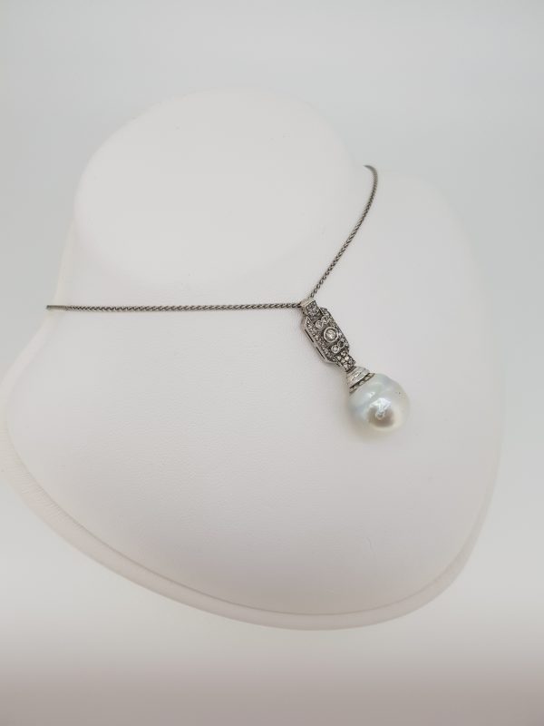 South Sea Pearl and Diamond Pendant in 18ct White Gold