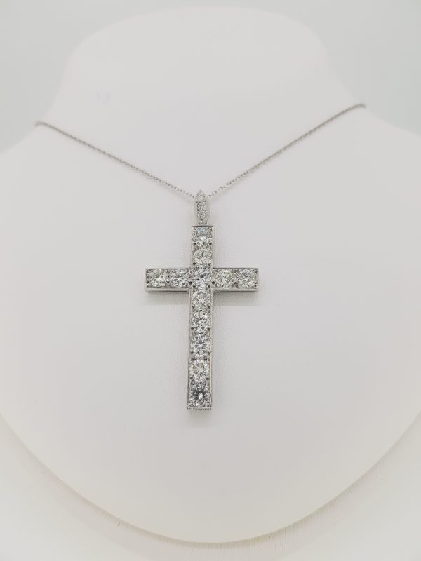 Diamond Cross Pendant in 18ct White Gold, 3.00 carat total; A traditional cross pendant set with 3 carats of sparkling diamonds