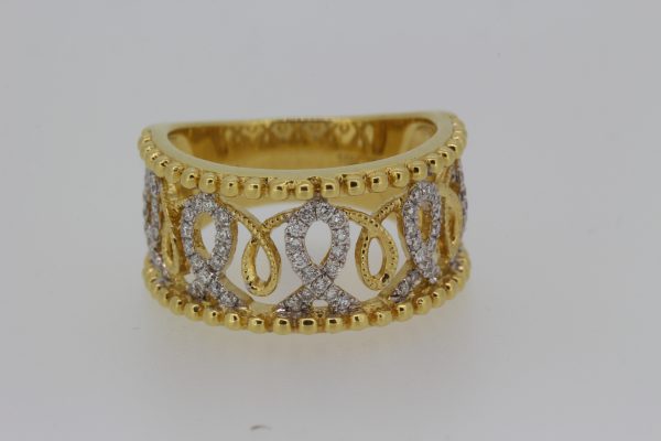 Diamond Set Openwork 18ct Yellow Gold Wide Band Ring, 0.36 carat total