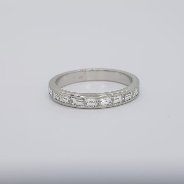 Baguette Cut Half Eternity Ring in Platinum, 0.65 carats, elegant half eternity ring, crafted from platinum and set with 0.65cts baguette-cut diamonds