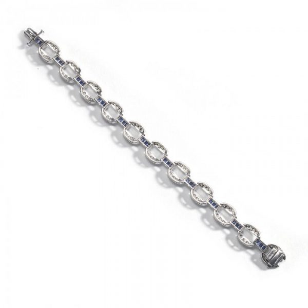 Princess Cut Sapphire and Diamond Oval Link Bracelet in Platinum, 2.99 carats
