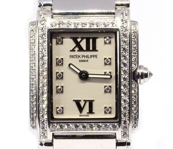 Patek Philippe Twenty-4 18ct White Gold and Diamond 22mm Quartz Watch, ref 4908, with Patek Philippe box and papers