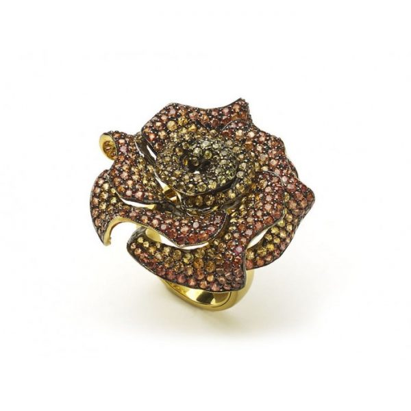 Orange and Yellow Sapphire Rose Floral Cluster Ring, 11.03 carats