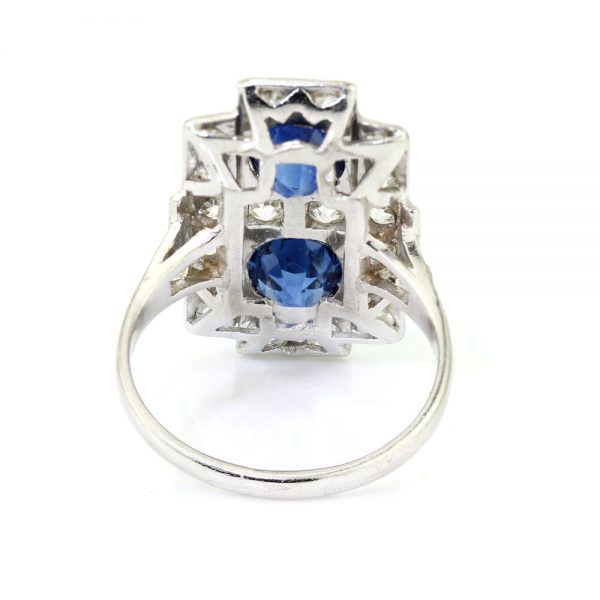 Art Deco Sapphire and Old Cut Diamond Plaque Ring in Platinum, S1.50cts D1.40cts, Circa 1920s