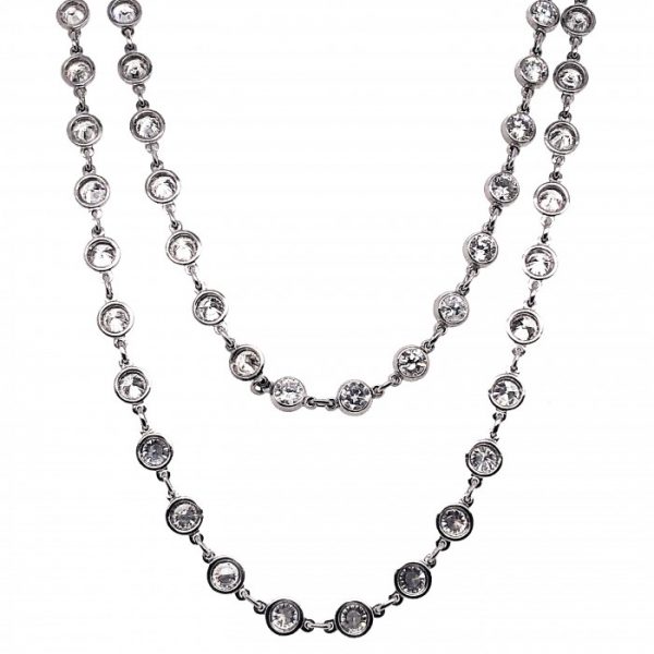 Modern Diamond and Platinum Chain Necklace, 7.77 carat total, collet set with 80 round brilliant-cut diamonds, in eye glass settings