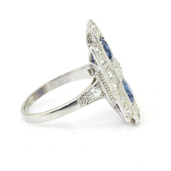 Art Deco Sapphire and Old Cut Diamond Plaque Ring in Platinum, S1.50cts D1.40cts, Circa 1920s