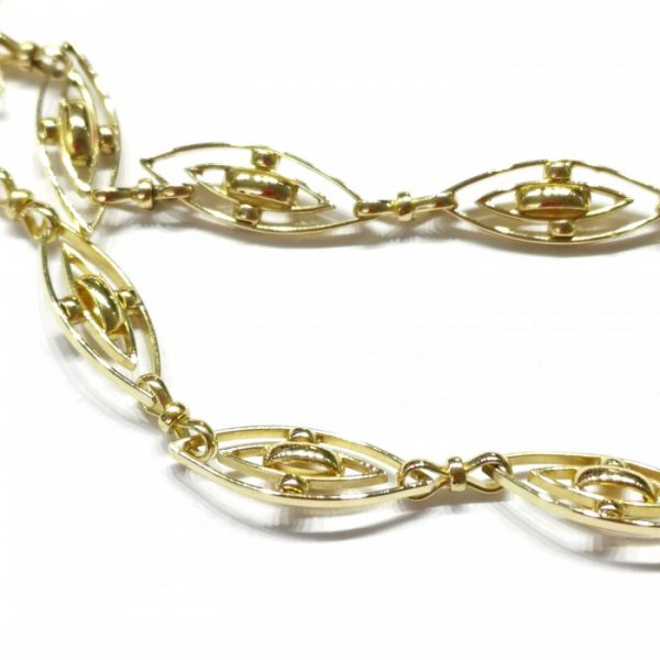 Antique French Gold Long Fancy Link Chain Necklace, Circa 1900