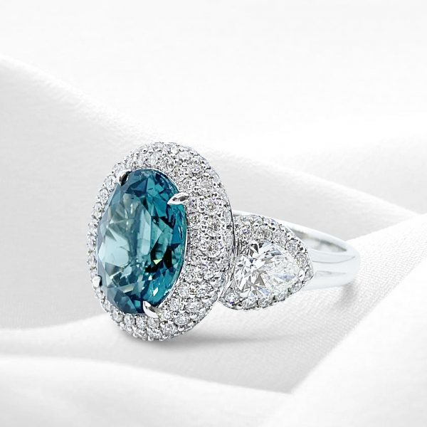 4.69 Oval Indicolite Tourmaline and Diamond Cluster Dress Ring