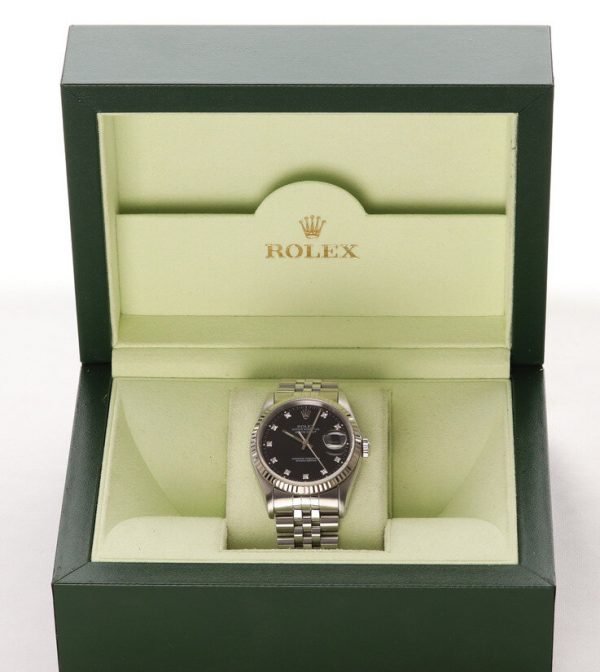 Rolex Datejust 16234 Steel 36mm Automatic Watch with Black Diamond Dial