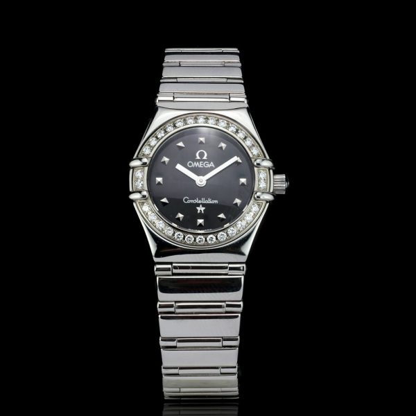 Omega Constellation My Choice Quartz Watch with Diamond Bezel; 22.5mm stainless steel case with black dial, Ref 56661567, Circa 2000-2010, Comes in original box